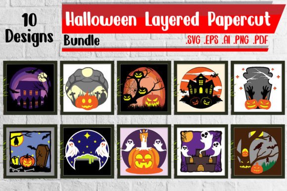 Bundle Halloween Layered Papercut Svg for Shadow Boxes
