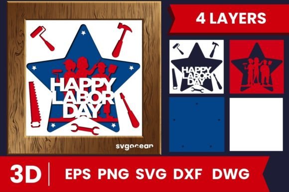 Labor Day Shadow Box SVG: 3D Design Review