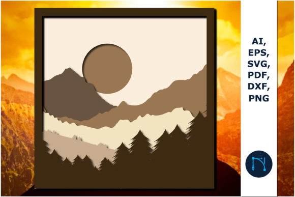 Layered Mountain 3D SVG for Shadow Boxes