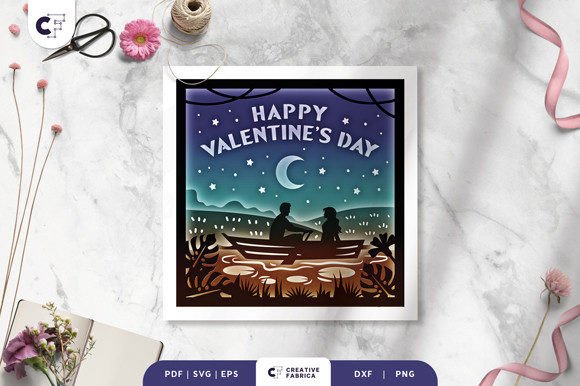 Romantic Couple in the Lake Shadow Box 3D SVG